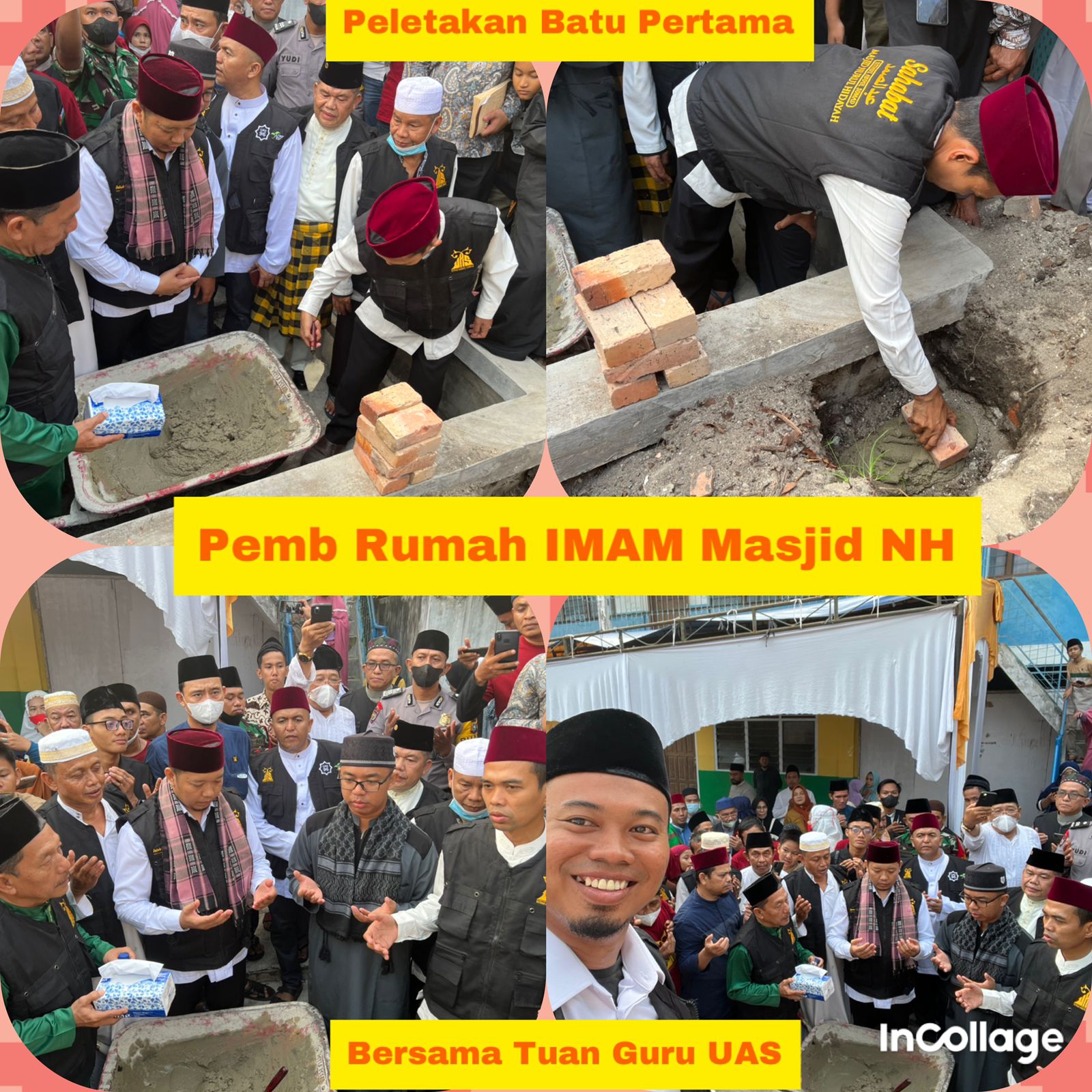 Ustadz Abdul Somat meletakkan batu Pertama pembangunan rumah Imam Masjid Nurul Hidayah